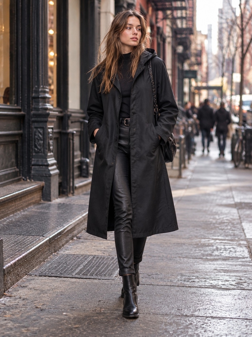 Black Hooded Longline Jacket Coat Goth Techwear XS/S